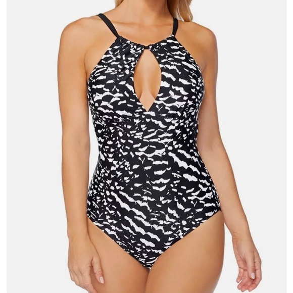 NWT ISLAND ESCAPE 100 poolside one piece swimsuit bikini size 12 zebra print - Picture 1 of 7